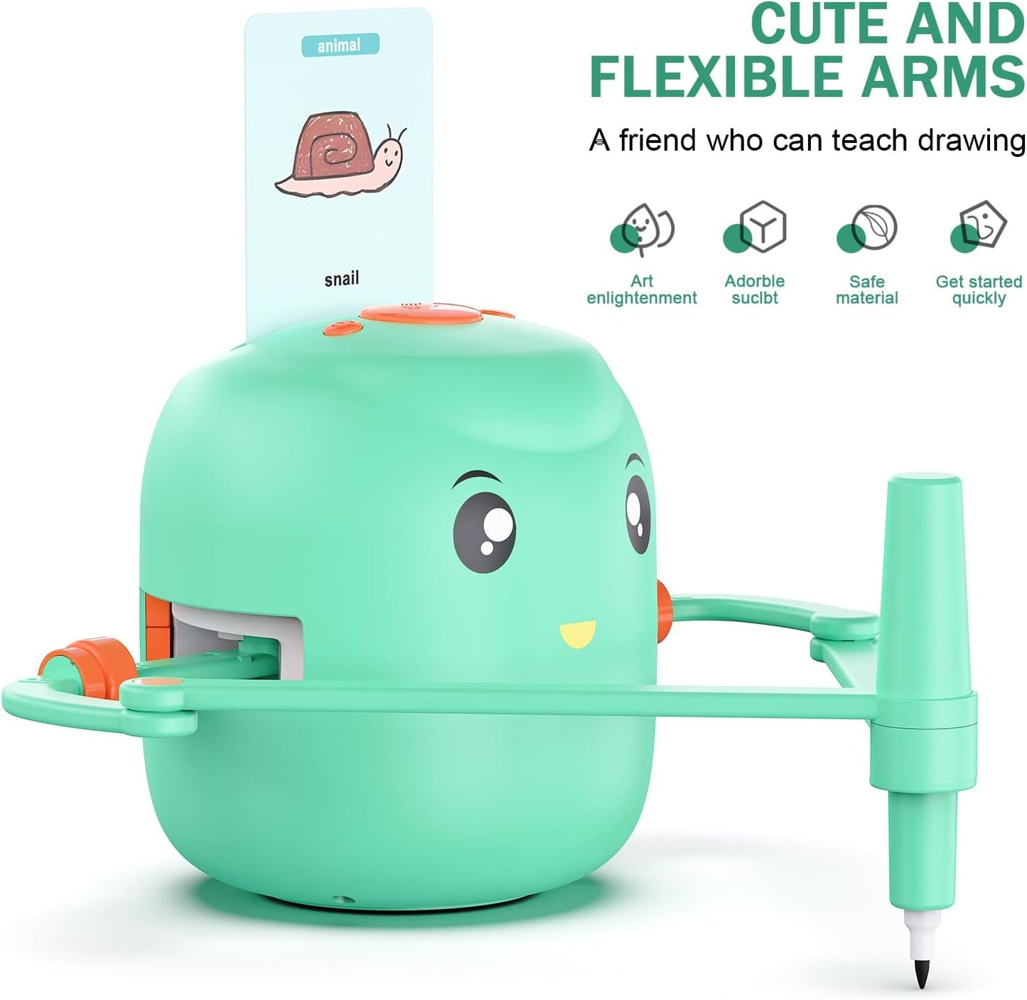 Okos rajzoló robot gyerekeknek | Montessori oktatójáték (5+) – hanginterakció, 16 színes filc, 150 rajzkártya