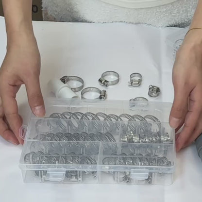 50 darabos rozsdamentes csőbilincs készlet (6–29 mm) – csigahajtásos, rekeszes doboz